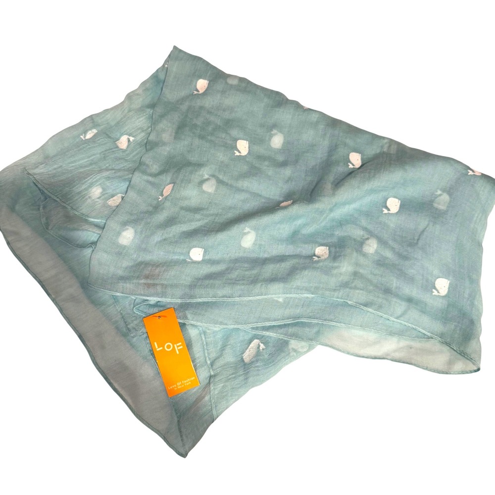 Funky Fun Whale Print Infinity Scarf Nautical Coastal Blue Soft Cotton Blend New
